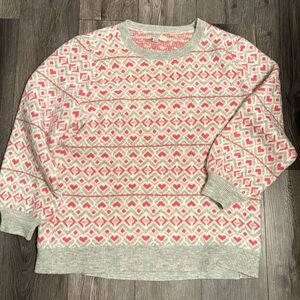 LOFT Pink and Gray Fair Isle Sweater